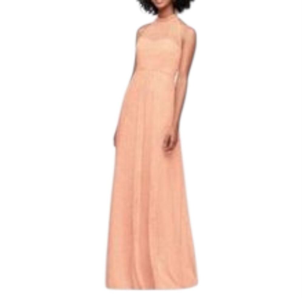 Bellini Dress Maxi High Neck Lace Halter Party Chantilly Lace-Peach Coral Size 6